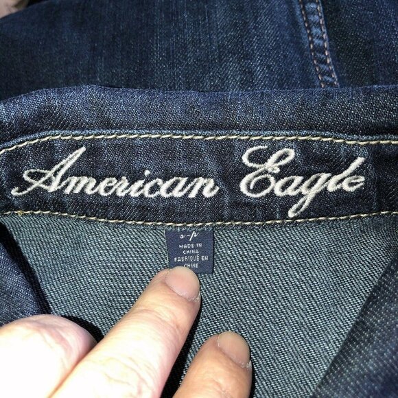 AMERICAN EAGLE Dark Wash Stretch Denim Jean Jacket ASO Elena Gilbert - Picture 11 of 13